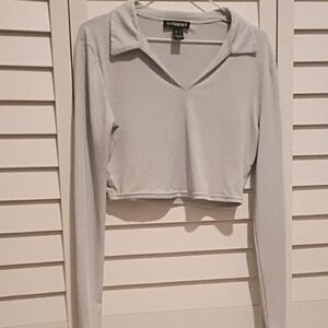 Gray Long-sleeve Crop Top